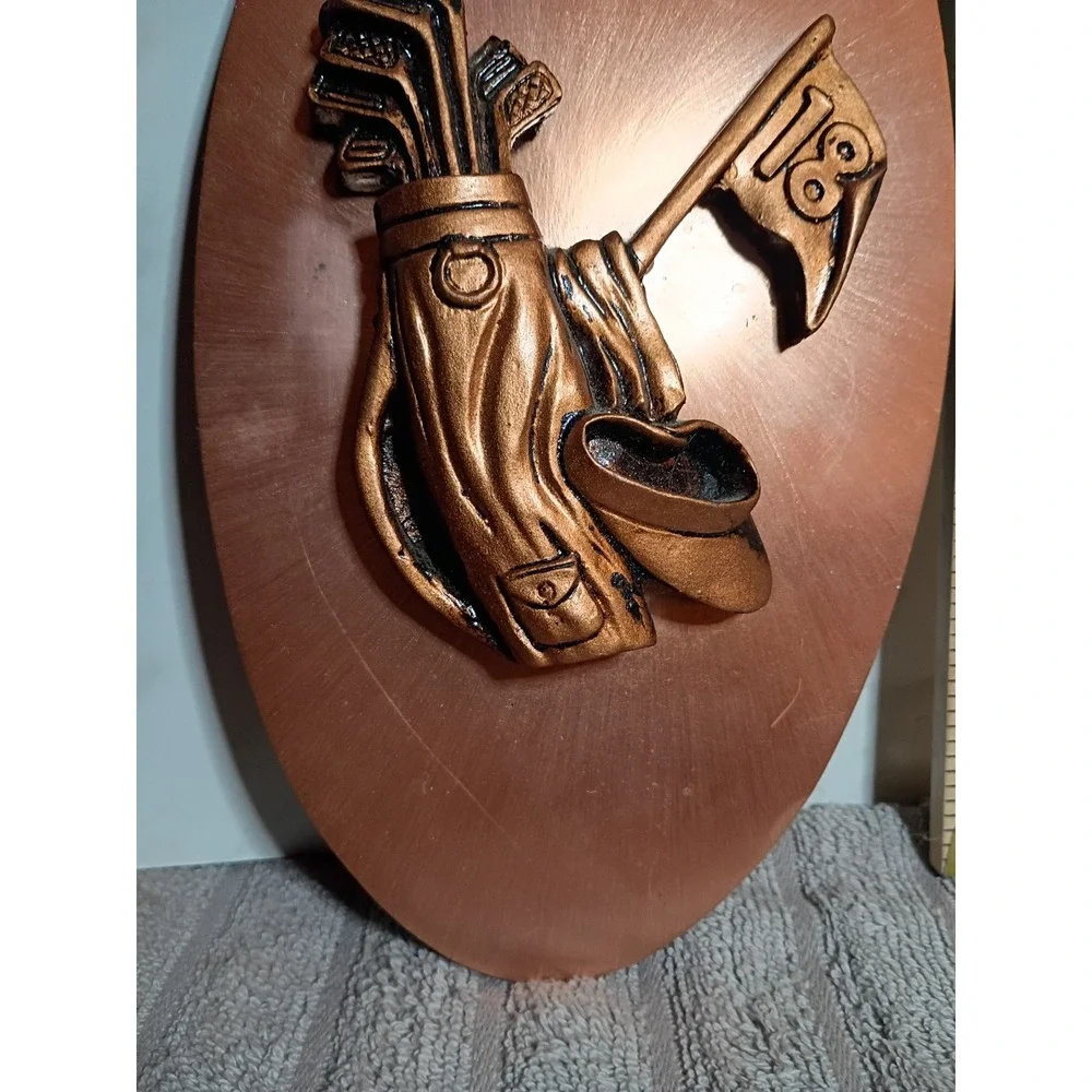 Vintage Copper Golf Wall Plaque 3D Relief Golf Bag Shoe 18th Hole Sports Decor